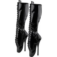 Devious Ballet-2020 glanzende hoge spitz laars met extreme stiletto hak en veters zwart - Gothic Fetish - (EU 39 = US 9) -