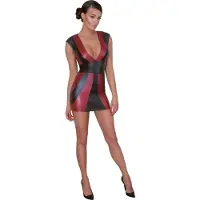 Cotelli Collection Sexy Wetlook jurkje - Zwart / Rood