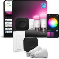 Philips Hue White & Color Ambiance Starterkit: 2 E27 Slimme Lampen + Dimmer Switch + Bridge Pro