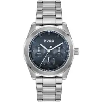 HUGO Horloge met blauwe wijzerplaat en polsband van roestvrij staal