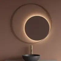 Gliss Design Spiegel Kosmos Mat Goud Rond met Frame en Indirecte LED Verlichting 120 cm
