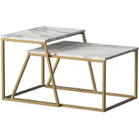 Vicco Myra Salontafel set – 60 x 50 cm 2 delen Marmer Wit/Goud