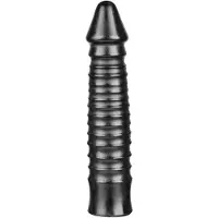 All Black Zwarte grote dildo met geribbelde schacht