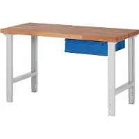 Promat /Tecwerk Werkbank | serie BK 650 | B1500xD700xH790-1140mm beukenh. massief | lichtgrijs RAL7035 gentiaanblauw RAL5010 | 1 lade - 9000425516