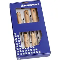 Promat /Tecwerk Schroevendraaierset | 5-delig sleuf / PZD | houten greep | ronde kling met 6-kant aanzet - 4000827117