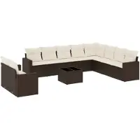 vidaXL 11-delige Loungeset met kussens poly rattan bruin