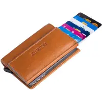 Figuretta Heren Portemonnee Leer met Creditcardhouder - RFID Cardprotector met Munt- en Briefgeldvak - Blue-Line - Cognac