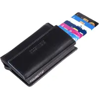 Figuretta Heren Portemonnee Leer met Creditcardhouder - RFID Cardprotector met Munt- en Briefgeldvak - Blue-Line - Zwart