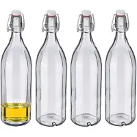 Westmark Beugelfles / Weckfles - 4x - transparant glas - luchtdicht - 1 liter - waterfles - hoekig