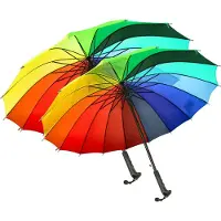 Discountershop Paraplu Regenboog 2 Stuks – Grote Lange Regenboog Paraplu’s Ø98 cm – 16 Ribben
