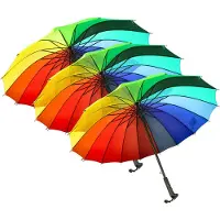 Discountershop Paraplu Regenboog – 3 Stuks – Grote Paraplu Ø98 cm – Lange Regenboog Paraplu met 16 Ribben – Regenparaplu Kleuren