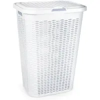 PlasticForte Wasmand Ventilation - met deksel - wit - kunststof - 51 liter - 43 x 35 x 61 cm - Badkamer - Wasgoed - Nieuw design - Zeer stevig