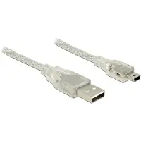 DeLOCK USB Mini B naar USB-A kabel met ferriet kern - USB2.0 - tot 2A / transparant - 3 meter
