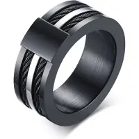 Mendes Zwarte Titanium ring met stalen kabels-19mm