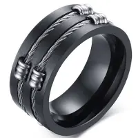 Mendes Zwarte stalen kabel ring-19mm