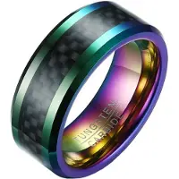 Mendes Wolfraam heren ring Carbon Fiber Multicolor Zwart 8mm-19mm