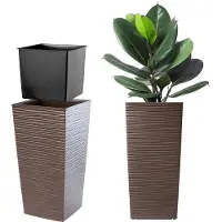 Kadax Bloempot bloembak van kunststof plantenbak voor bloemen binnen en buiten tuin balkon terras huis weerbestendig rotan imitatie (68 cm hoog mokka)