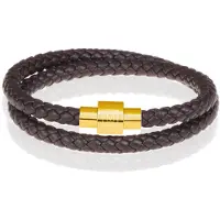 Memphis leren wrap armband Donkerbruin Goud-20cm