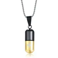 LGT JWLS LGT Jewels kettinghanger Medicijn/Pillen Koker Goudkleurig Zwart