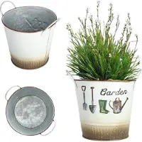 Kadax Bloempot van metaal, retrostijl, pot voor orchideeën, kruiden, geraniums, bloembak, rond, diameter 14 cm, met handgrepen