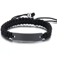 TJ Tom Jaxon Tom Jaxon Heren armband Gevlochten Touw Graveerplaat Zwart Verstelbaar