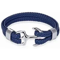 TJ Tom Jaxon Tom Jaxon Heren armband Anker gevlochten Leer Zilverkleurig Blauw - 20cm