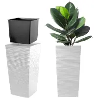 Kadax Bloempot bloembak van kunststof plantenbak voor bloemen binnen en buiten tuin balkon terras huis weerbestendig rotan imitatie (68 cm hoogte wit) 68cm Höhe