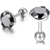 Mendes Heren oorbellen Black Royal King Crown Zilverkleurig-3mm