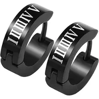 LGT JWLS Zwarte stalen heren oorringen Roman Numeral Print