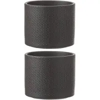 Mica Decorations 3x stuks bloempot in kleur relief donkergrijs keramiek voor kamerplant H14.5 x D17.5 cm- plantenpotten binnen