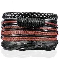 LGT JWLS Heren armbanden Set Gevlochten leer Touw Zwart Bruin