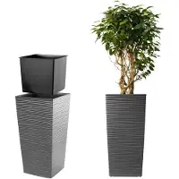 Kadax Bloempot, bloembak van kunststof, plantenbak voor bloemen, binnen en buiten, tuin, balkon, terras, huis, weerbestendig, imitatie rotan (75,5 cm hoog, grafiet)