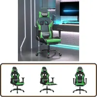 vidaXL - Massage - gamestoel - met - voetensteun - kunstleer - zwart - en - groen