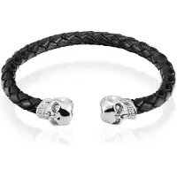 TJ Tom Jaxon Tom Jaxon heren armband Leer Doodshoofd Zwart Zilver