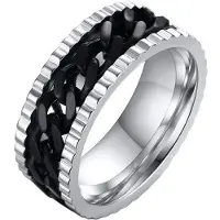 LGT JWLS LGT Jewels edelstaal heren ring Cuban Link Zilver Zwart-21.5mm
