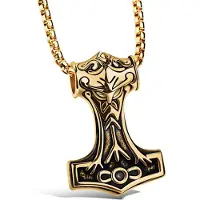 Mendes Heren ketting Viking Hammer Of thor kettinghanger Goudkleurig