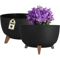 Kadax Bloempot van kunststof met drie insteeksteunen, ronde bloemenschaal, plantenbak, bloembak, plantenbak voor balkon, woonkamer, diameter 39,5 cm, zwart