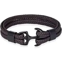 TJ Tom Jaxon Tom Jaxon Heren armband Anker gevlochten Leer Zwart Bruin - 20cm
