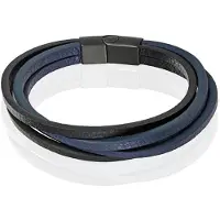 Mendes Heren armband Leer Multi Edelstaal Zwart Blauw-21cm
