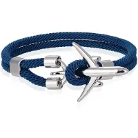 LGT JWLS Heren Armband Paracord Vliegtuig Anker Zilverkleurig Lichtblauw-21cm