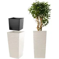 Kadax Bloempot, bloembak van kunststof, plantenbak voor bloemen, binnen en buiten, tuin, balkon, terras, huis, weerbestendig, imitatie rotan (75,5 cm hoog, crème)