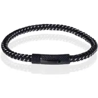 TJ Tom Jaxon Tom Jaxon Heren armband geweven leer met Edelstaal Zwart-21cm
