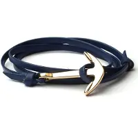 LGT JWLS Anker armband leren koord blauw met goudkleurig