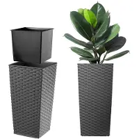 Kadax Bloempot, bloembak van kunststof, plantenbak voor bloemen, binnen en buiten, tuin, balkon, terras, huis, weerbestendig, imitatie rotan (57 cm hoog, grafiet rotan)