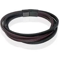 Mendes Heren armband Leer Multi Edelstaal Zwart Bruin-19cm