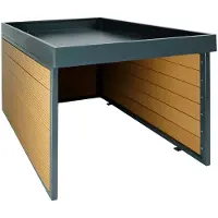MCW XL robotmaaier garage met plantenbak -L45, overkapping voor grasmaaiers, WPC metaal 47x70x94cm ~ eiken look