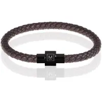 Memphis armband leer met edelstaal Donkerbruin Zwart-23cm