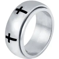 Mendes Edelstaal heren ring Spinning Cross Zilverkleurig-18mm