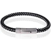 TJ Tom Jaxon Tom Jaxon Heren armband geweven leer met Edelstaal Zilverkleurig Zwart-21cm
