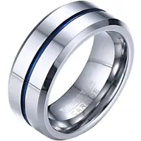 Mendes Wolfraam heren ring zilverkleurig met blauwe streep-18mm